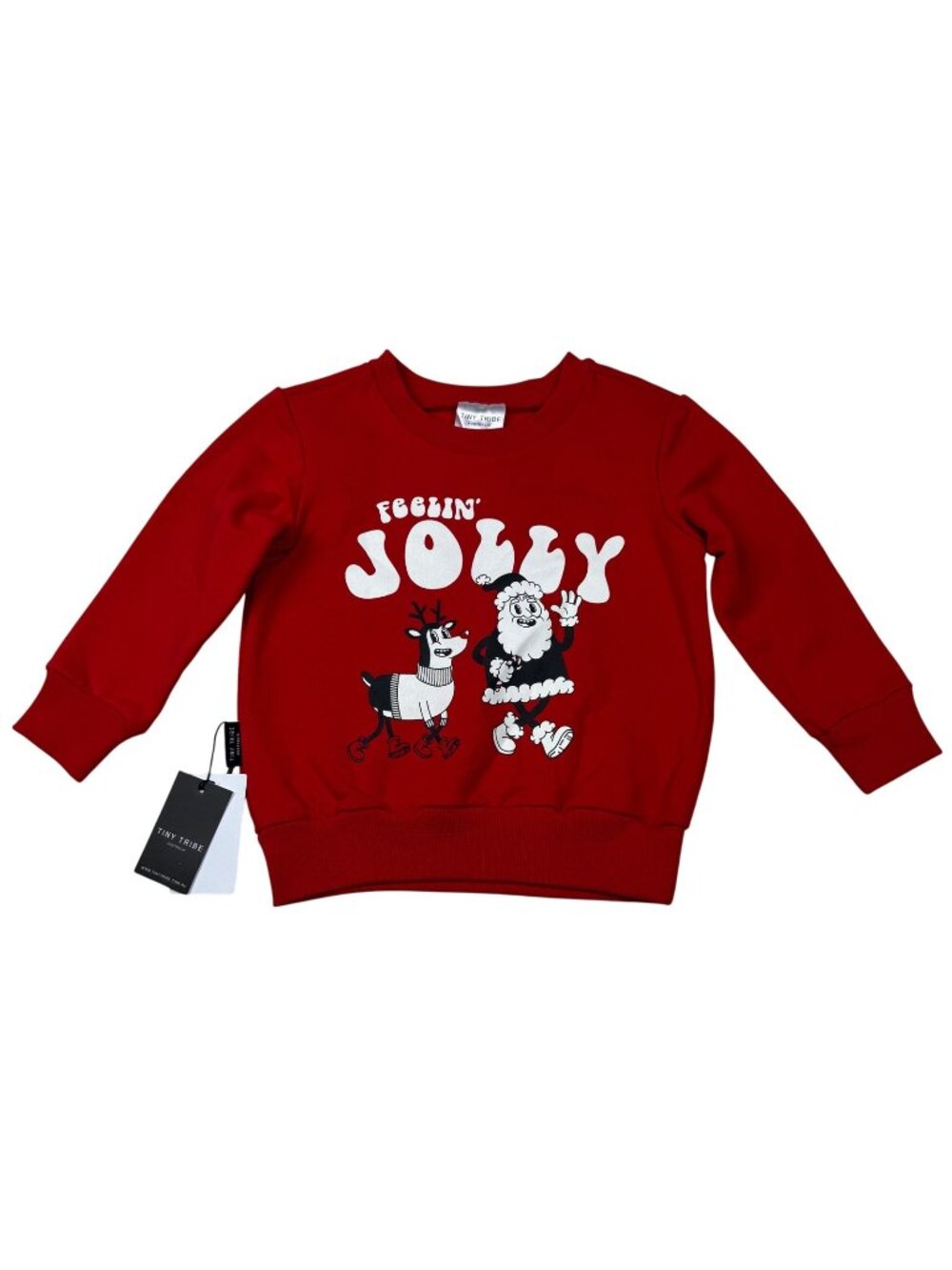 Tiny Tribe Australia Kid Red Feelin Jolly Santa Reindeer Christmas Sweatshirt 2T